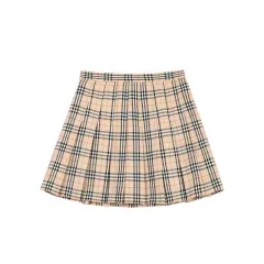 Retro Khaki Plaid Skirt Pleated Skirt - Khaki - View 1