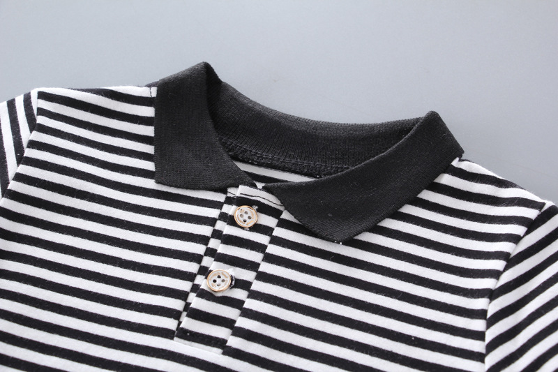 Fashion Lapel Black And White Striped Short Sleeve Suit