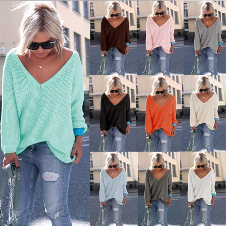 Fashion Long Sleeve V-neck Loose Sweater