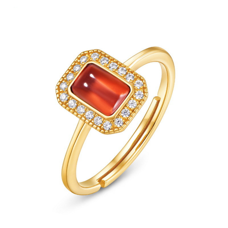 Light Luxury Red Garnet Cushion Open Ring