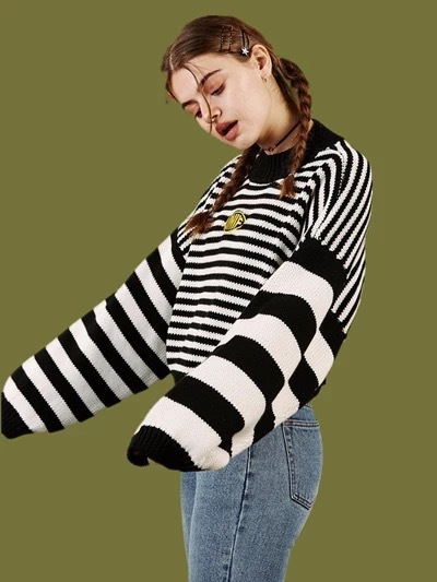 Title 6, Blue Striped Loose All-match Sweater Women