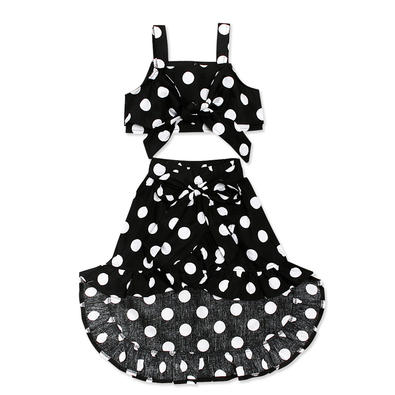 Girls Sling Polka Dot Top Irregular Short Skirt Two-piece Suit