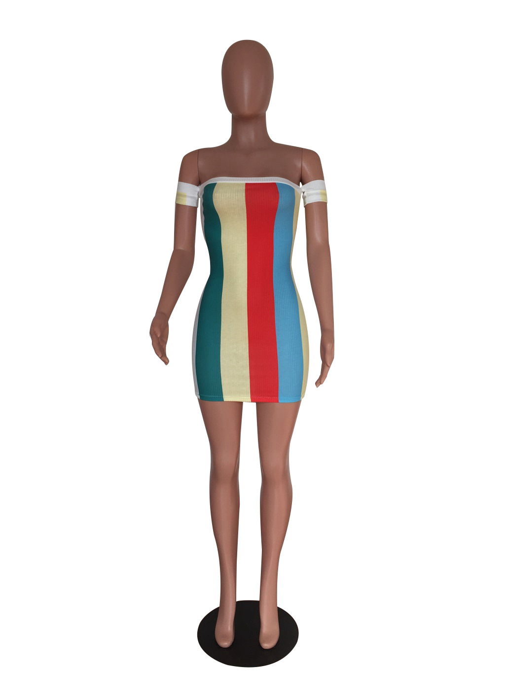 Women's Color Striped One Shoulder Dress