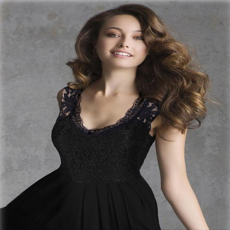 Lace Stitching Sleeveless Solid Color Dress