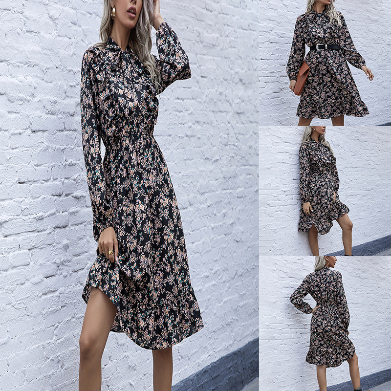 Fashion European And American Sexy Floral Waist Dress