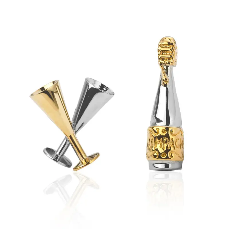 Gold and Silver Wine Glass and Bottle Cuff Nails