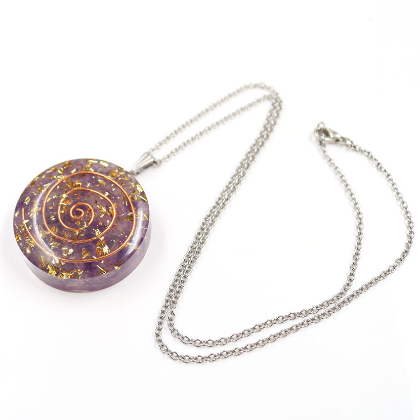 Amethyst Round Energy Crystal Pendant