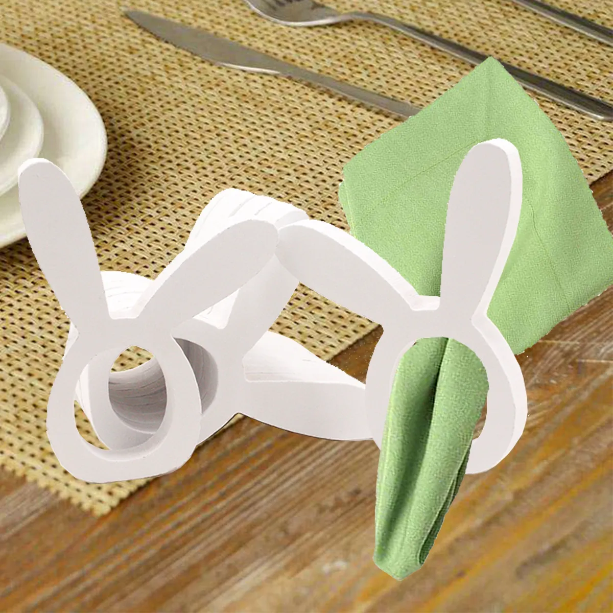 Easter Bunny Napkin Ring Holders Easter Table Decoration for Home Wooden Rabbit Ear Tissue Ring Happy Easter Party Supply – image 5