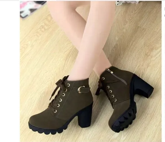 Cross-lace Thick-heel Martin Boots - Green