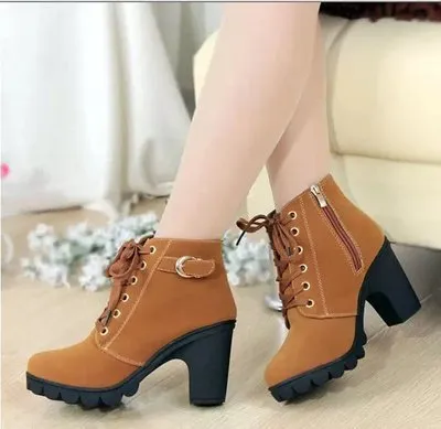 Cross lace Thick heel Martin Boots Yellow - Shop at LoveMi