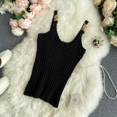 Fashion All-Match Slim Knit Top - Black - View 1
