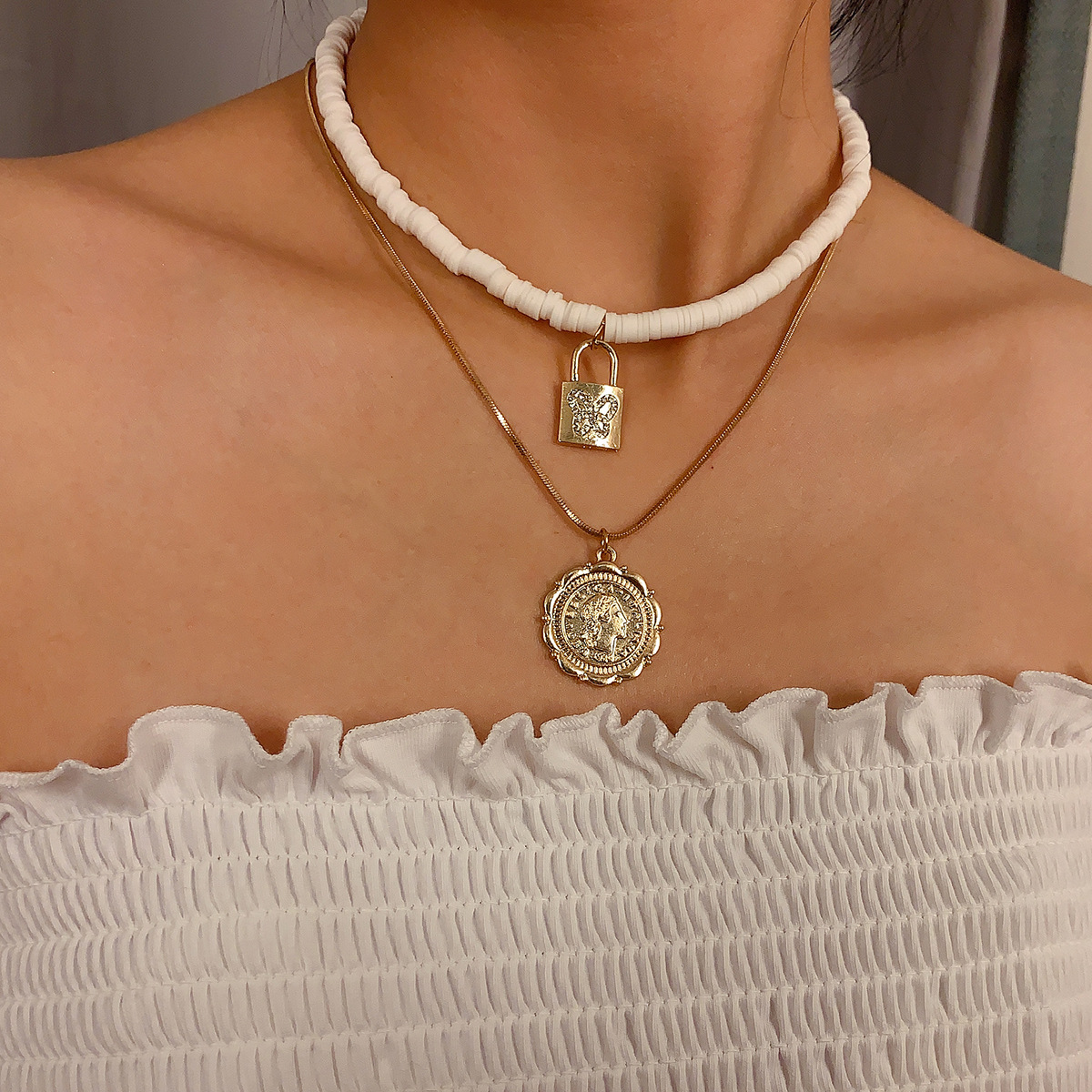 Generous Geometric Imitation Pearl Set Necklace