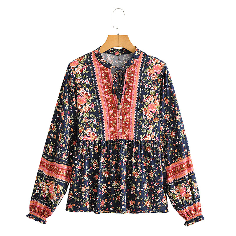 Rayon Positioning Printed Belt Shirt Top