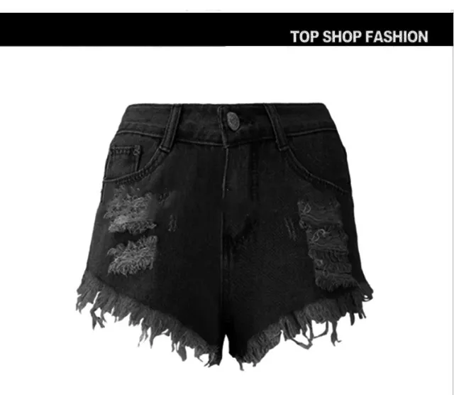 Irregular Cat Whiskers Fringed High Denim Shorts Black - Shop at LoveMi
