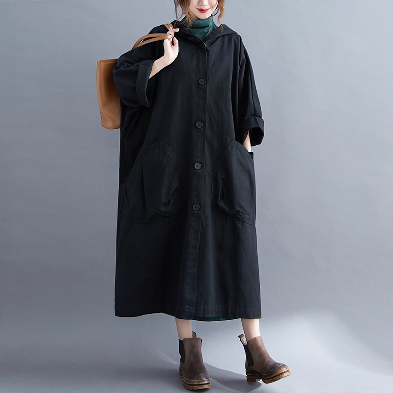 Women's Loose Over The Knee Long Large Pocket Trench Coat