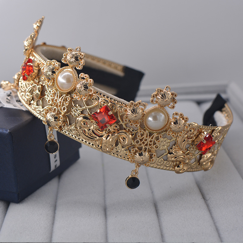 Bridal Lace Full Diamond Pearl Headband Crown