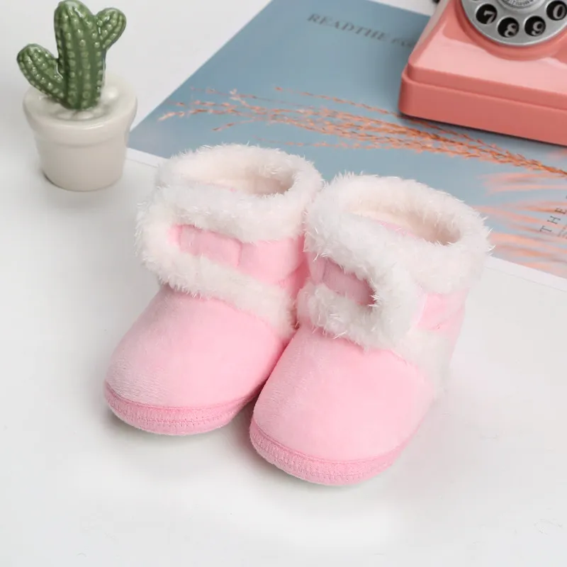 Soft-Soled Toddler Shoes Winter Plus Velvet Cotton Shoes - Pink