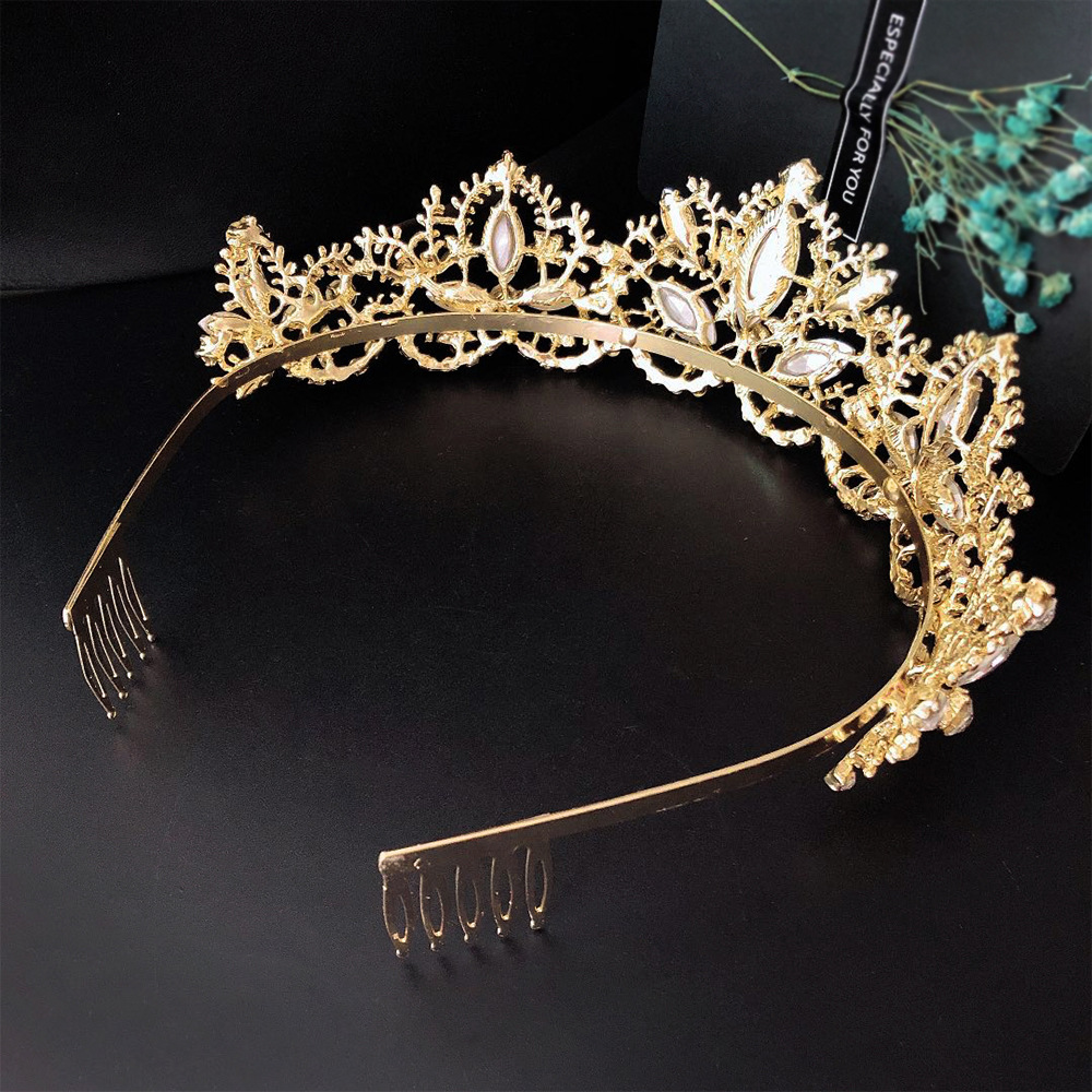 Baroque Exquisite Crown Bridal Light Gold Crown Wedding Accessories — foto 2