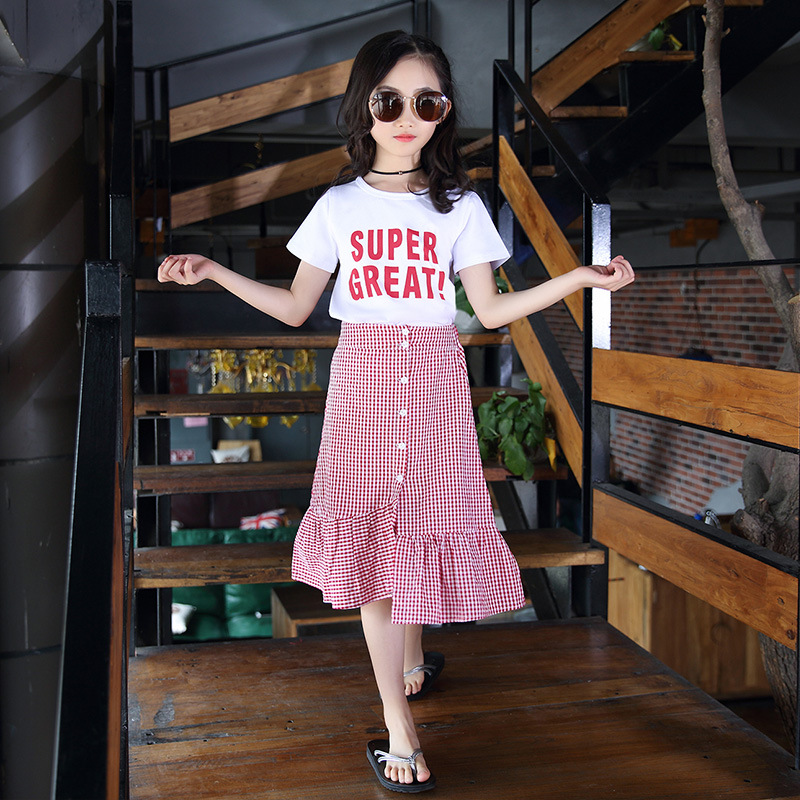 Korean Two-Piece Children's Short-Sleeved Skirt