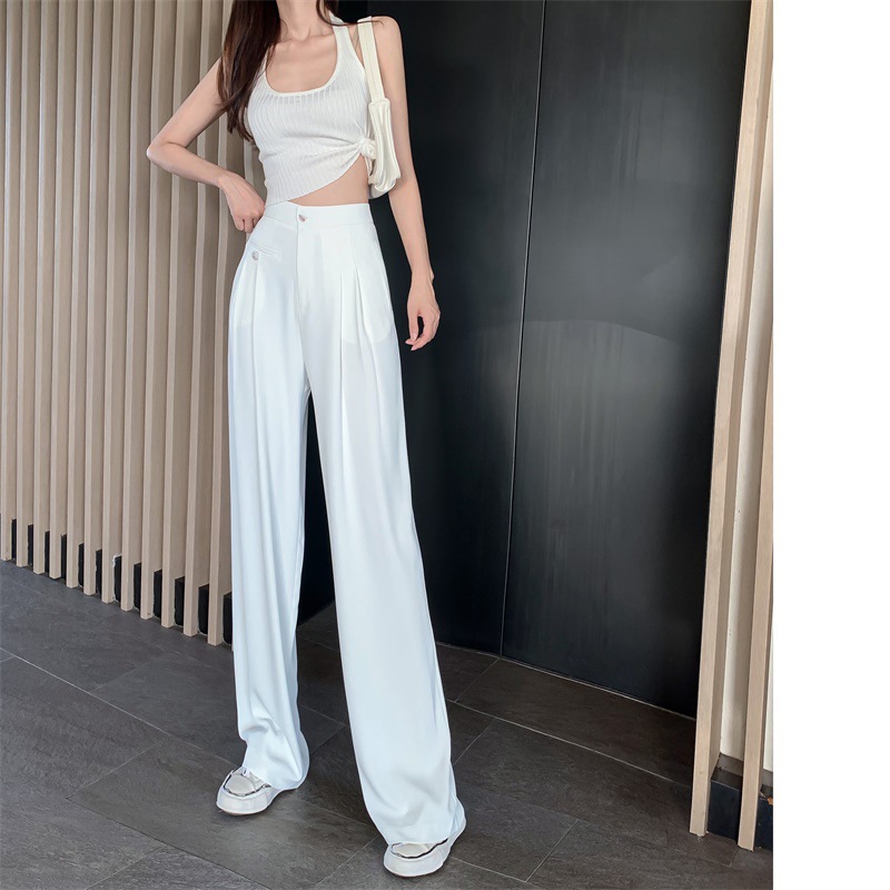 High-waisted Thin And Thin Drape White Wide-leg Suit Trousers Women