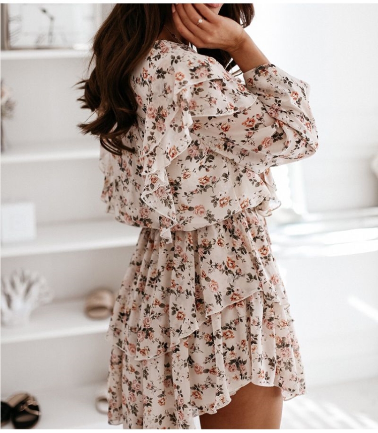 Floral Print Dress For Women Casual Long Sleeve Dress Party