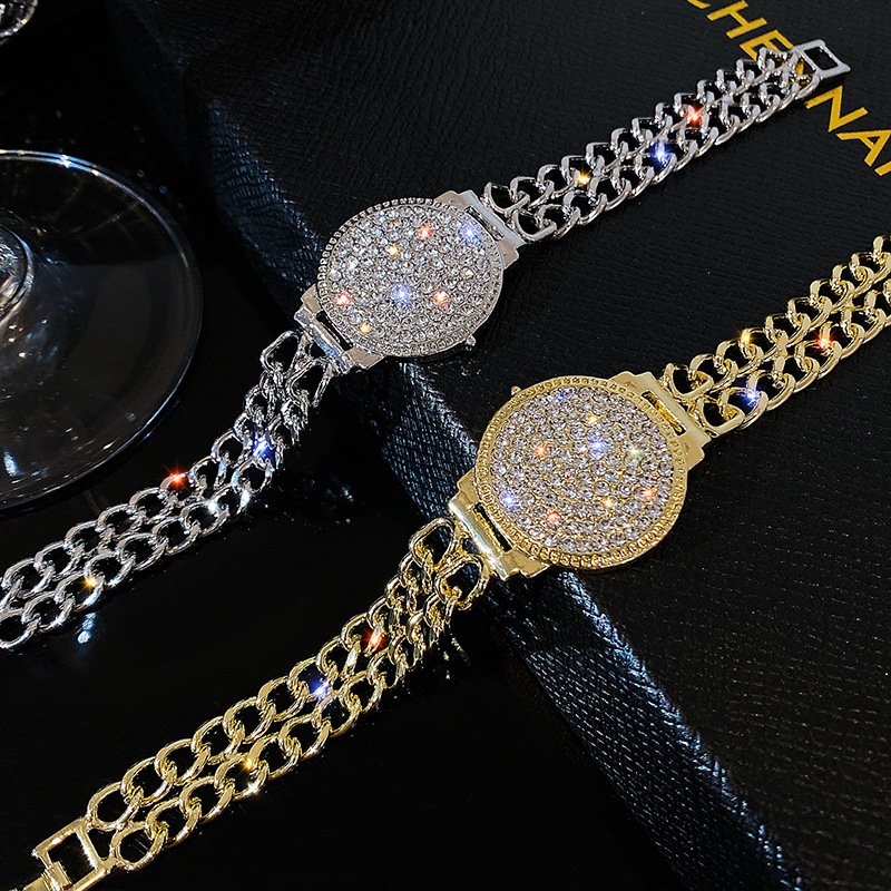 Diamond Street Matching Disc Watch Shape Chain Bracelet