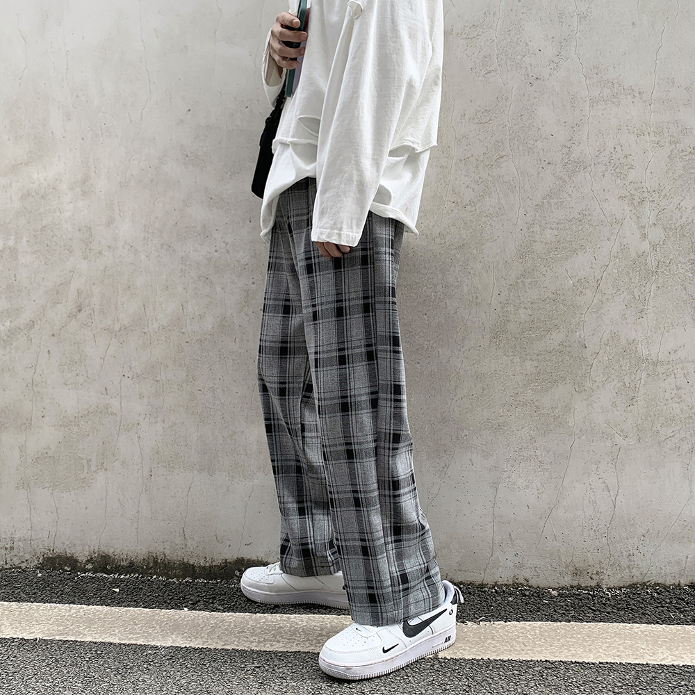 Title 5, Korean Style Trendy Wide-Leg Plaid Casual Pants...