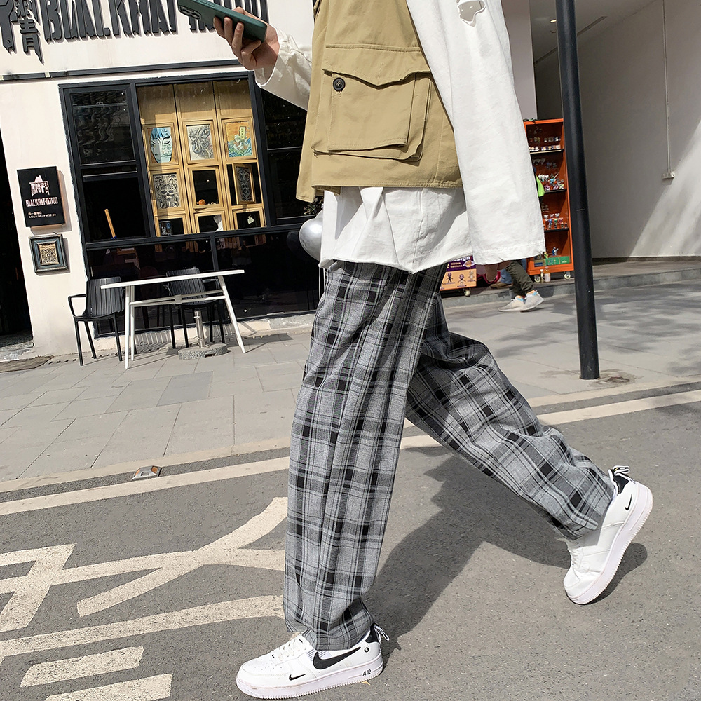 Title 3, Korean Style Trendy Wide-Leg Plaid Casual Pants...