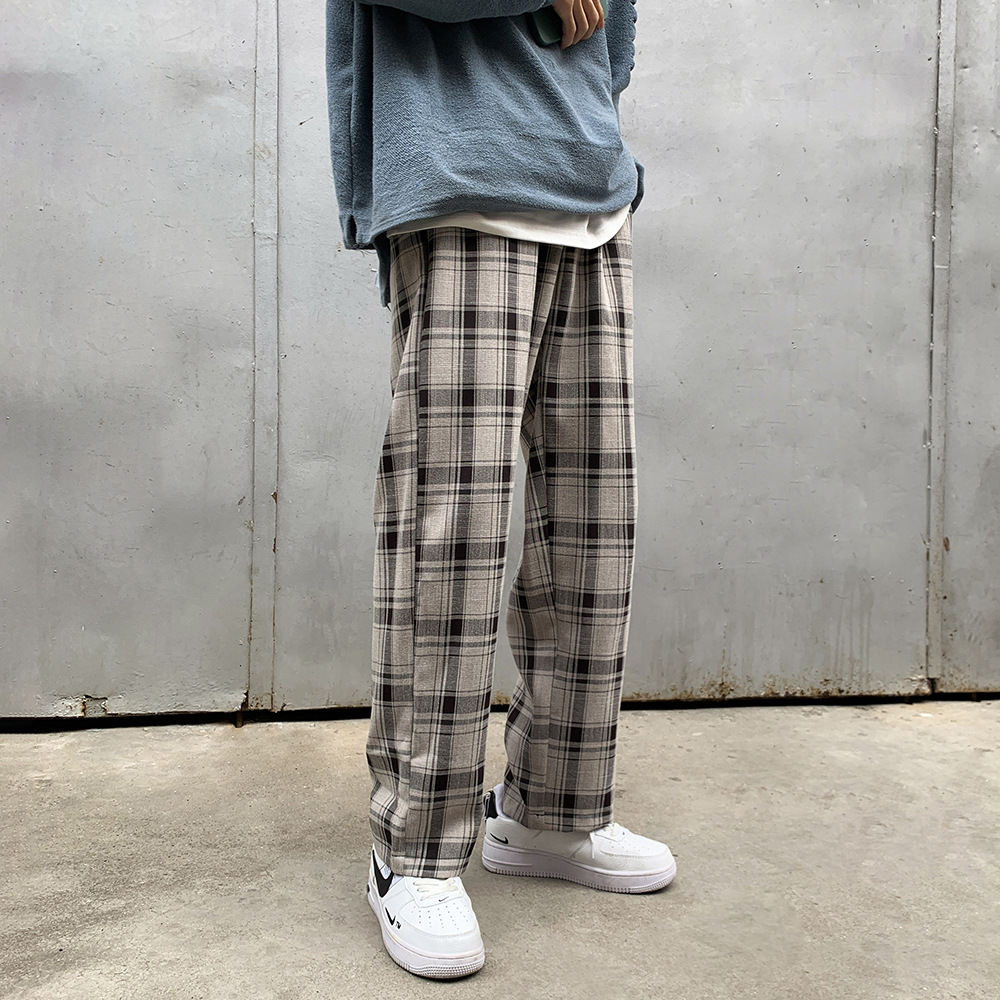  Korean Style Trendy Wide-Leg Plaid Casual Pants