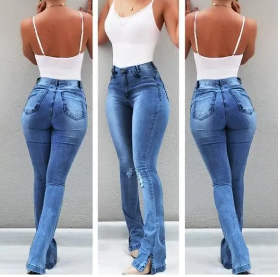 Stretch Hip Flared Pants South American Style Wide Leg Pants Dark Blue - Shop at LoveMi