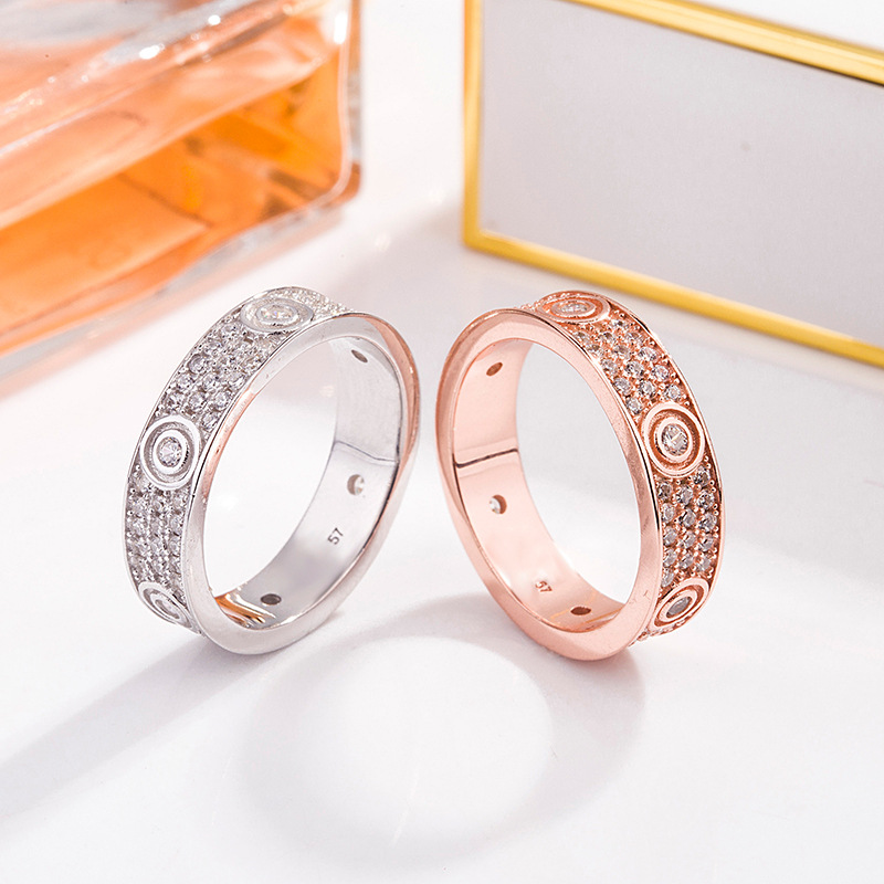 18K Rose Gold Plated Couple Ring Three Diamond Ring