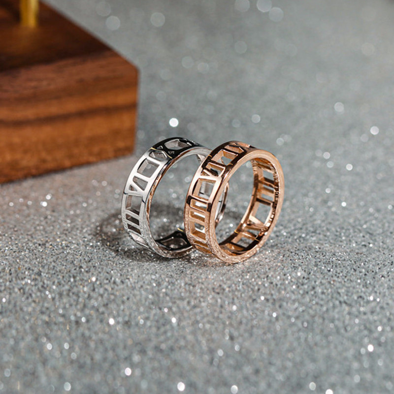Rose Gold Openwork Wide Face Roman Numeral Ring