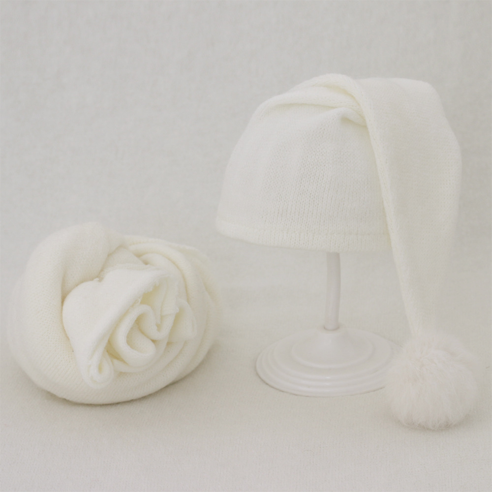 Baby Photo Wrapped Baby Long Tail Knitted Woolen Ball Cap And Wrapped Cloth