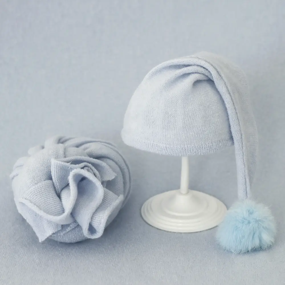 Baby Photo Wrapped Baby Long Tail Knitted Woolen Ball Cap And Wrapped Cloth