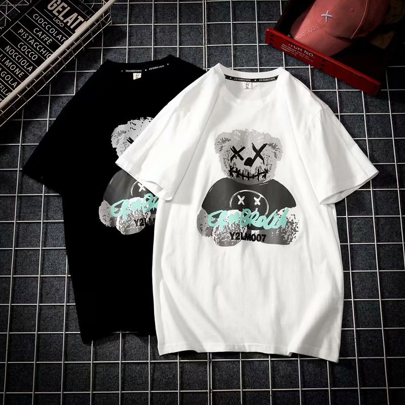 Bear Print T-Shirt Men's Loose Short Sleeve Trend