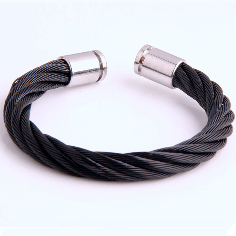 Jewelry Titanium Steel Stainless Steel Black 8mm Steel Wire Open Bracelet