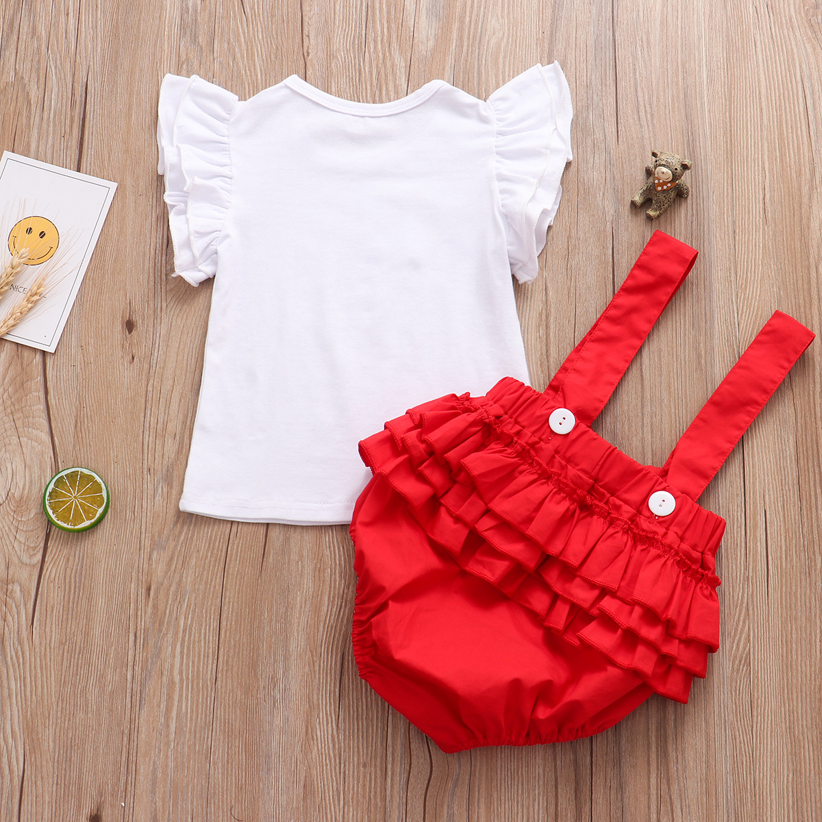 T-shirt Sunflower Suspender Shorts Girls Suit