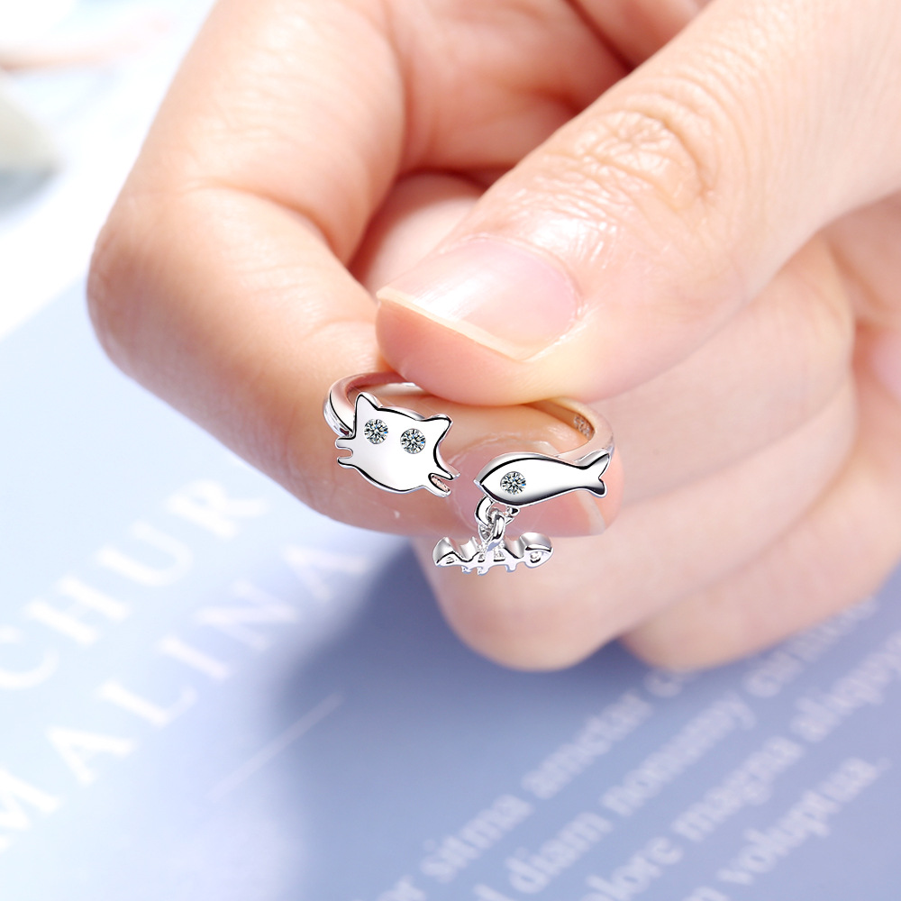 Creative Personality Cat Fish Ring With Zirconium Diamonds