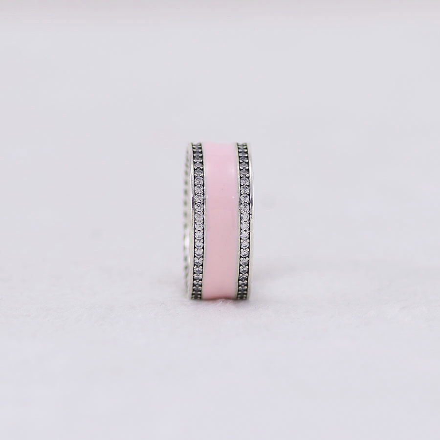 S925 Sterling Silver Pink Epoxy Diamond Ring