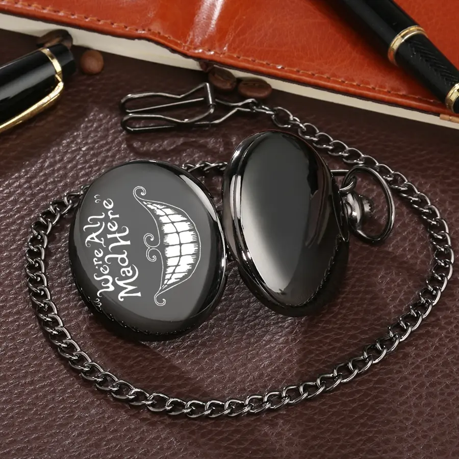 We Are Mad Here Laser Fashion Quartz Pocket Watch