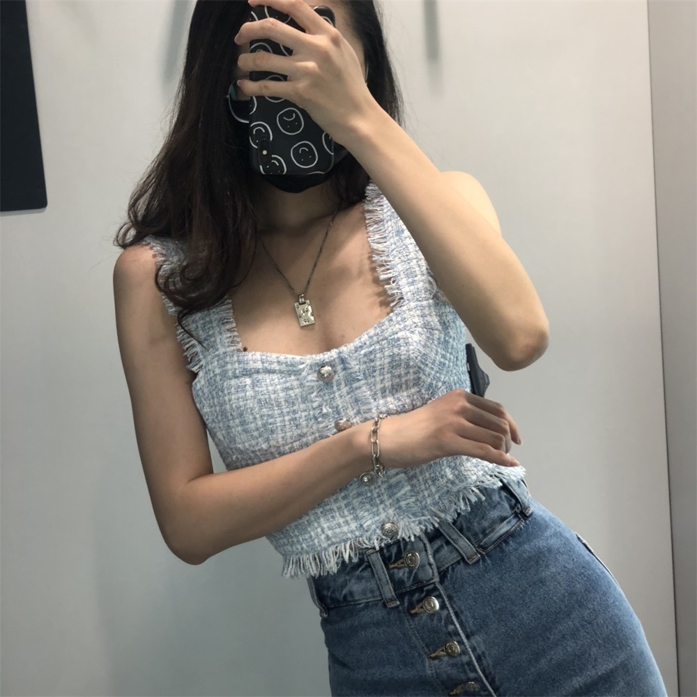 Autumn Tops Plaid Slim Fit All-Match Short Camisole