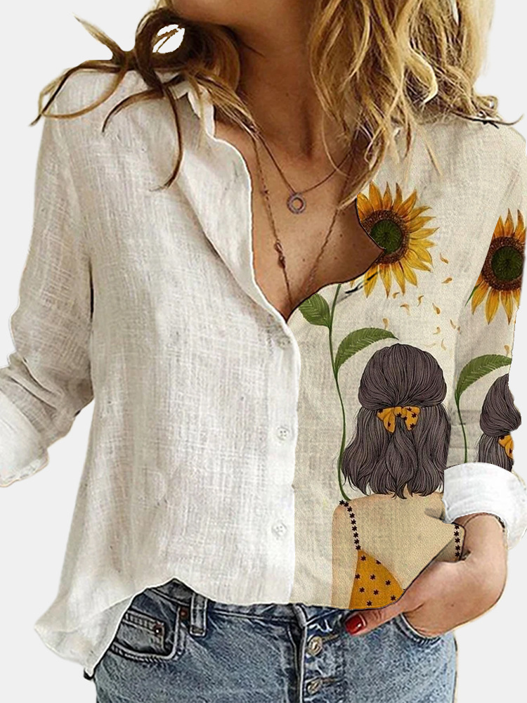 Sunflower Digital Print Long Sleeve Shirt