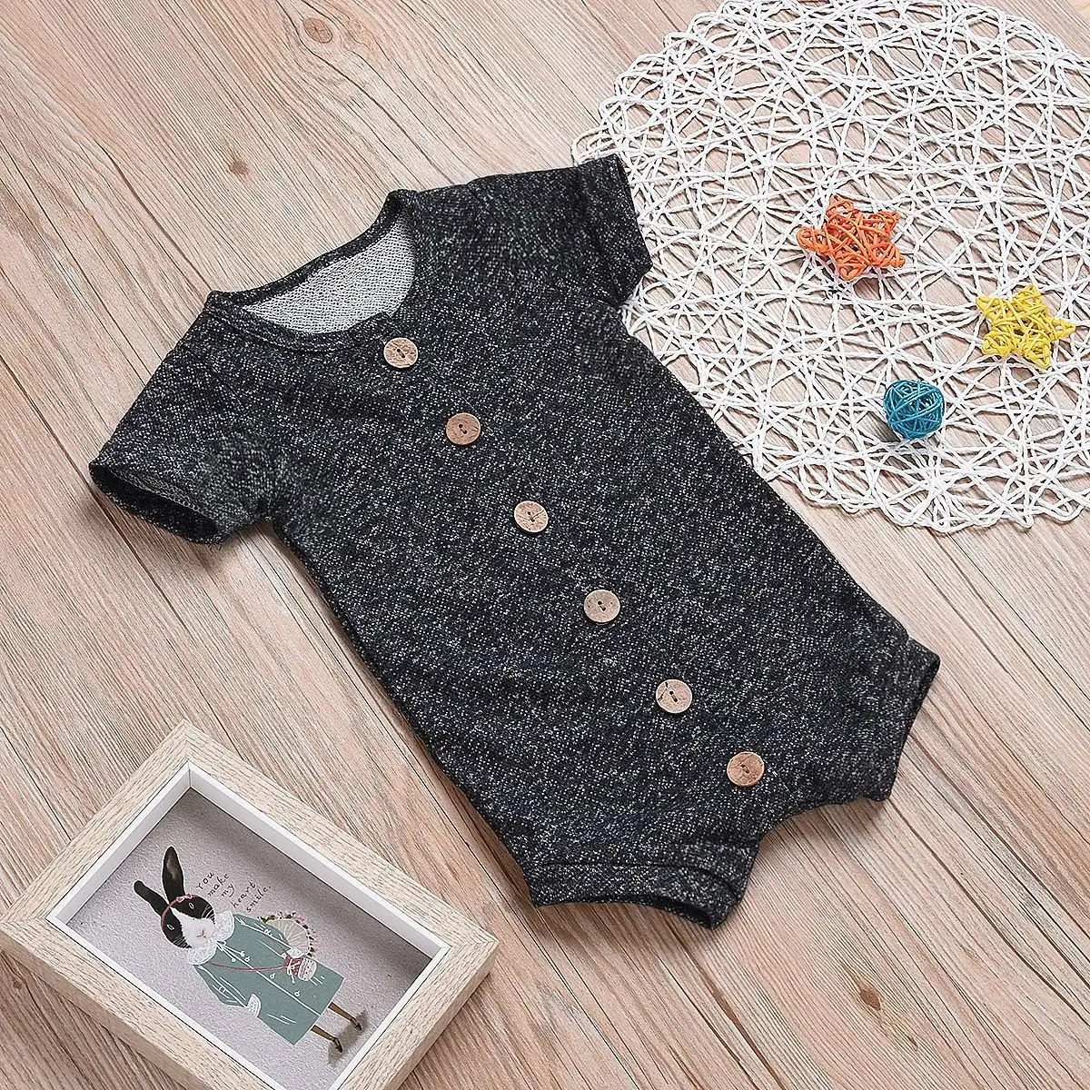 Boys' Round Neck Short-sleeved Single-breasted Boxer Romper
