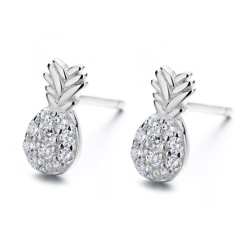 S925 Sterling Silver Diamond Pineapple Earrings Japanese and Korean Style  