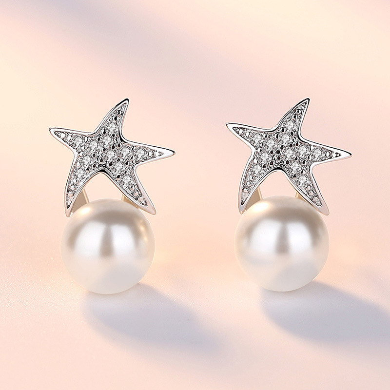 Silver Needle Starfish Short Stud Earrings