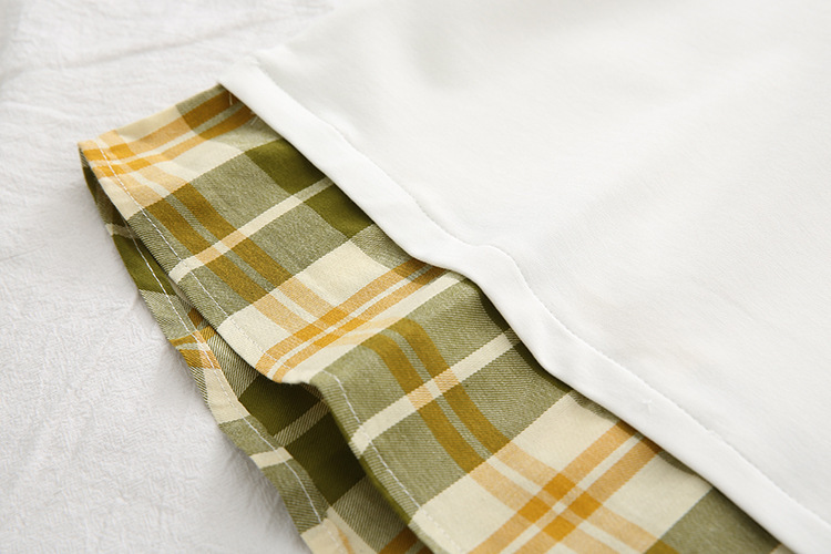 Japanese Check Lapel Long Sleeve Fake Two Piece Sweatshirt