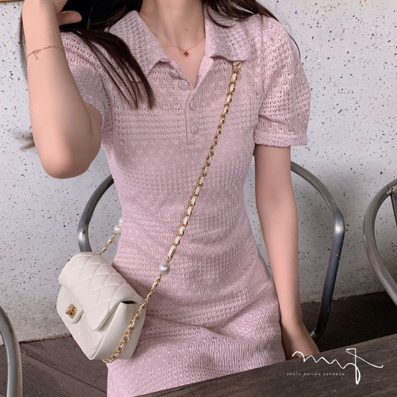 Little Fairy Hollow Knit Crocheted Flower Dress With Suspenders