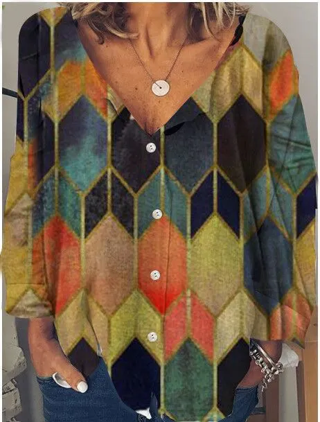 Street Trendy Pullover V Neck Loose Blouse Yellow - Shop at LoveMi