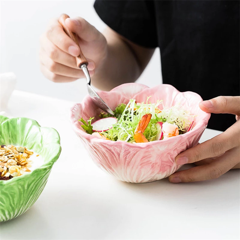 Easter Ceramic Cute Cartoon Hand Painted Animal Children's Tableware Rabbit Cabbage Fruit Salad Dessert Bowl Steak Plate Dinnerware