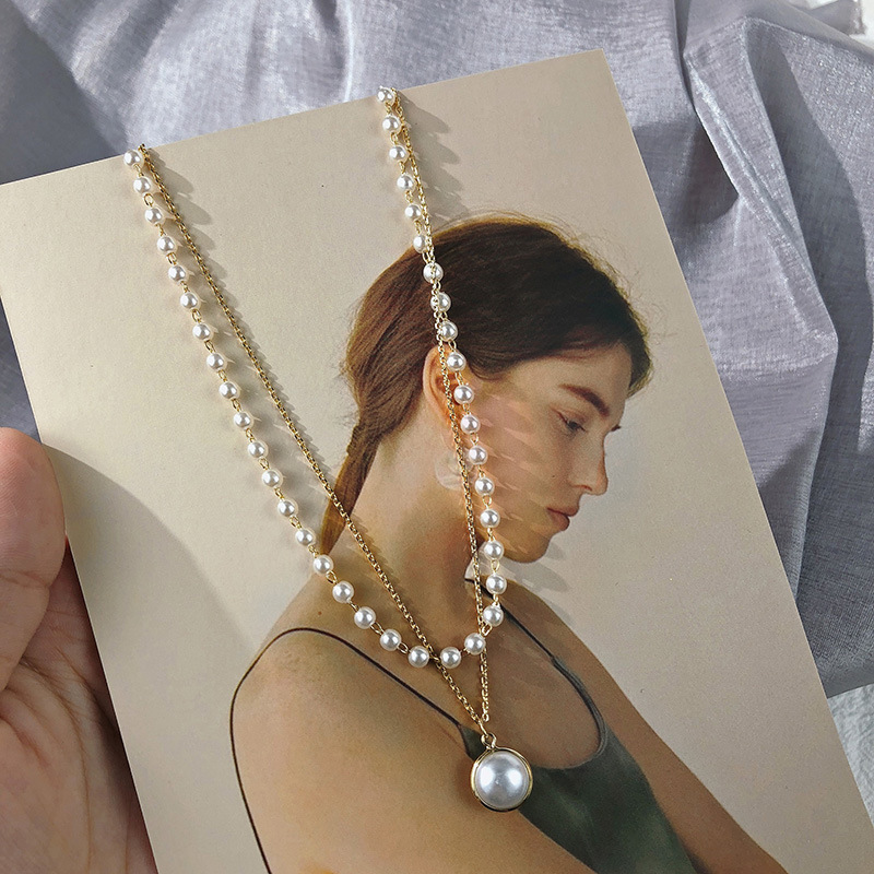Sumeng New Fashion Kpop Pearl Choker Necklace Cute Double Layer Chain Pendant For Women Jewelry Girl Gift